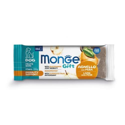 MONGE GIFT Fruit bars Mobility support 100g/4ks ovocné tyčinky pre psov na podporu mobility s jahňacím mäsom a hruškou