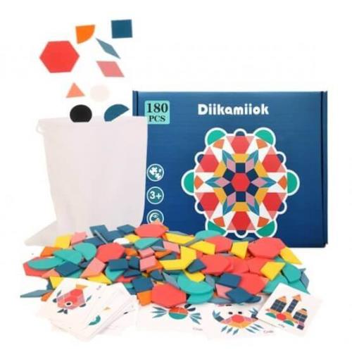 Drevené puzzle MONTESSORI, farebné mozaikové tvary, 180 dielikov-MOVEO