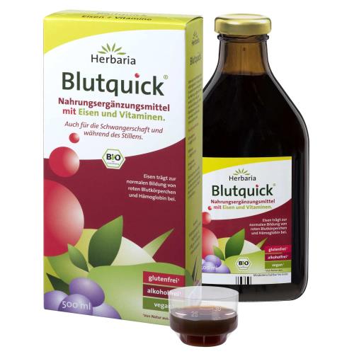 Herbaria Blutquick® (Bloodquick) Organic šťava so železom a vitamínmi, bez alkoholu 250, 500 ml 7237/1