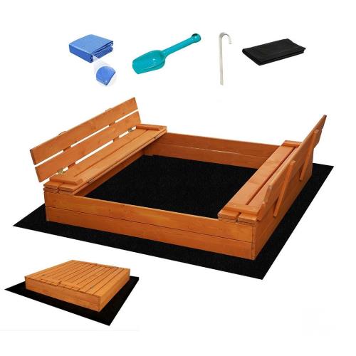 Detské drevené pieskovisko s poklopom a lavičkami Baby Mix 120x120 cm , 20C56167