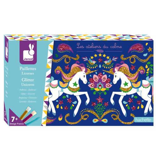 Janod Atelier Midi Kreatívna sada Jednorožec farebný piesok s trblietkami 7+