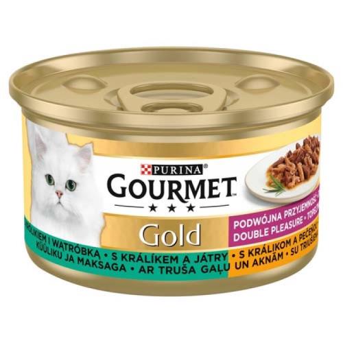 GOURMET GOLD s králikom a pečeňou 85g Zmes grilovaných a dusených mäsových kúskov