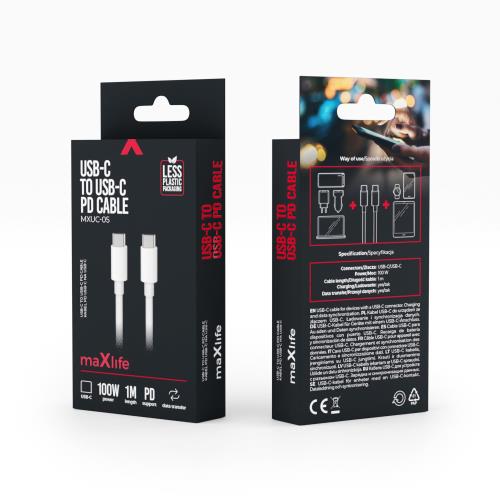 Maxlife MXUC-05 kábel USB-C - USB-C 1,0 m 100W biely (OEM0101022)