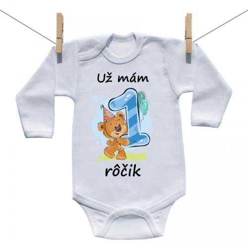 Boodyy Body s dlhým rukávom Už mám 1 rôčik Medvedík Chlapec 92 (18-24 mesiacov)