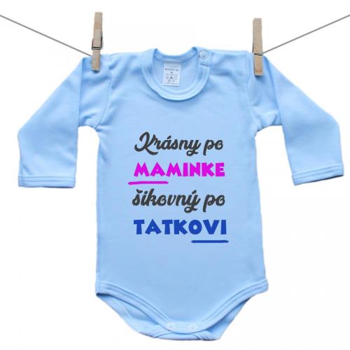 Boodyy Modré body s dlhým rukávom Krásny po maminke, šikovný po tatkovi 74 (6-9 mesiacov)