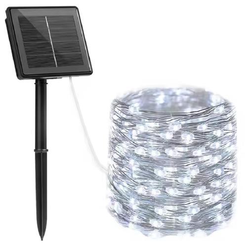 LED svetlá so solárnym panielom-20m (200 LED žiaroviek)-Biela H36360