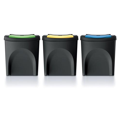 Odpadkový kôš Prosperplast SORTIBOX 3 x 25 l recyklovaný čierny