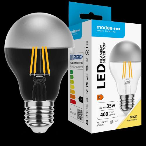 Modee LED žiarovka Filament Globe A60 Silver Top 4W E27 400lm teplá biela (ML-A60F2700K4WE27ST)