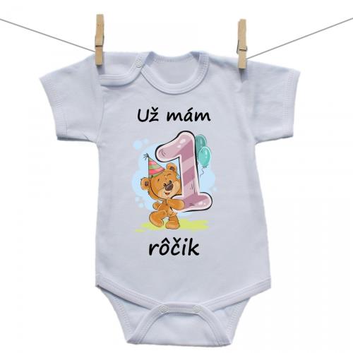 Boodyy Body s krátkym rukávom Už mám 1 rôčik Medvedík Dievča 80 (9-12 mesiacov)