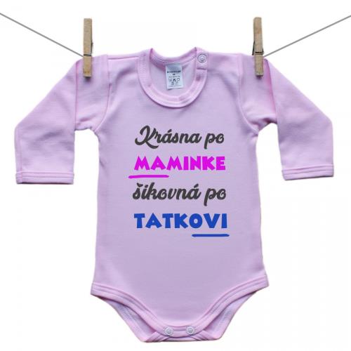 Boodyy Ružové Body s dlhým rukávom Krásna po maminke, šikovná po tatkovi 86 (12-18 mesiacov)