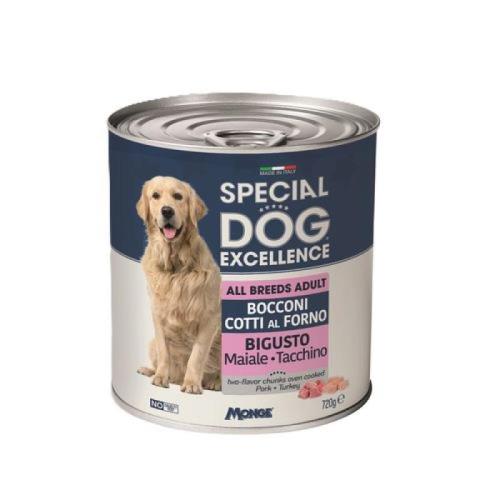 MONGE SPECIAL DOG EXCELLENCE pečené kúsky v šťave s bravčovým a morčacím mäsom pre psov 720g