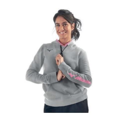 Mizuno Sweat W Dámska športová mikina s kapucňou, šedá/ružová, veľ. XS 81048-xs