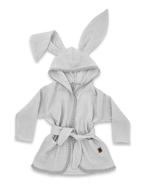 Detský mušelínový župan s uškami Bunny - šedý