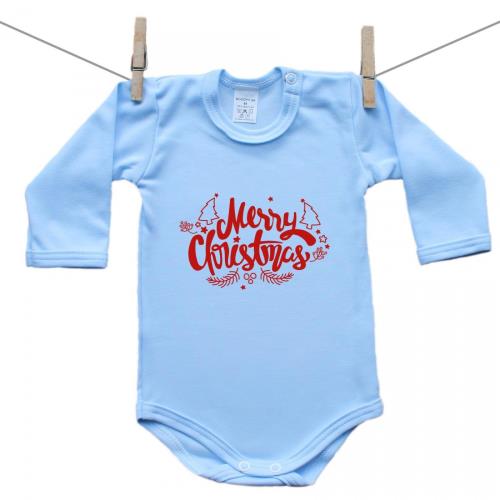 Boodyy Modré body s dlhým rukávom Merry Christmas 92 (18-24 mesiacov)