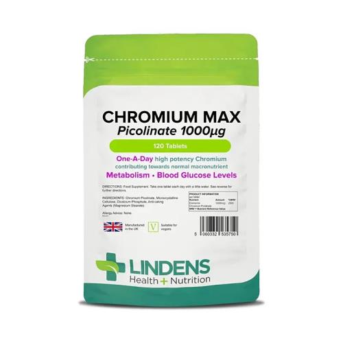 LINDENS Health + Nutrition Chróm pikolinát Max 1000 μg, 120 tabliet