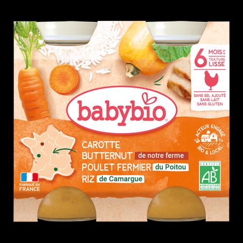 BABYBIO Mrkva s maslovou tekvicou, kuraťom a ryžou