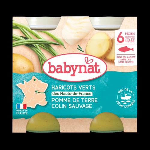 BABYBIO Zemiaky a zelené fazuľky s aljašskou treskou (2x 200 g) - mäsovo-zeleninový príkrm