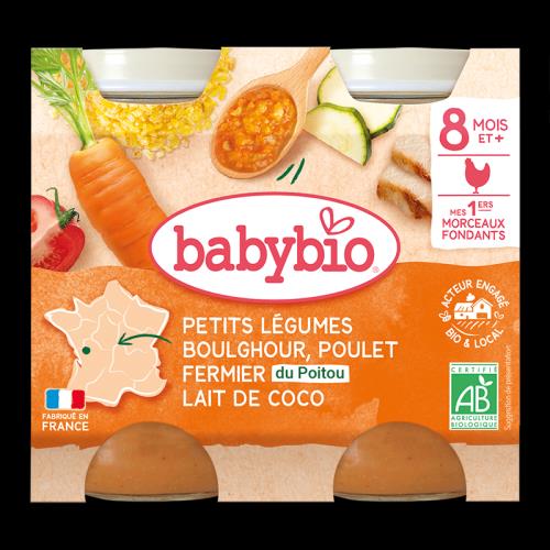 BABYBIO bio zelenina s bulgurom, farmárskym kuraťom a kokosovým mliekom
