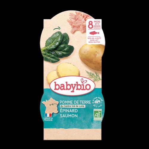 BABYBIO Menu zemiaky a špenát s lososom a ryžou (2x 200 g)