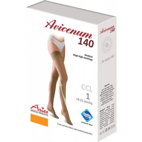 AVICENUM 140 DEN stehenné pančuchy telové-8030 s krajkou a zosilnenou pätou - Veľkosť M - Long