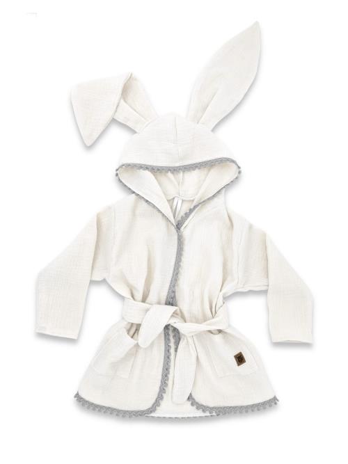 Detský mušelínový župan s uškami Bunny - smotanový