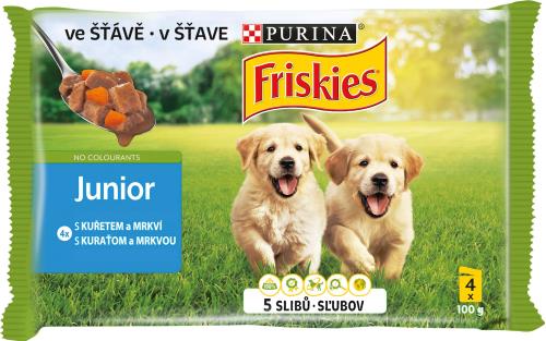 FRISKIES JUNIOR Dog Multipack 10(4x100g) - s kuraťom a mrkvou v šťave