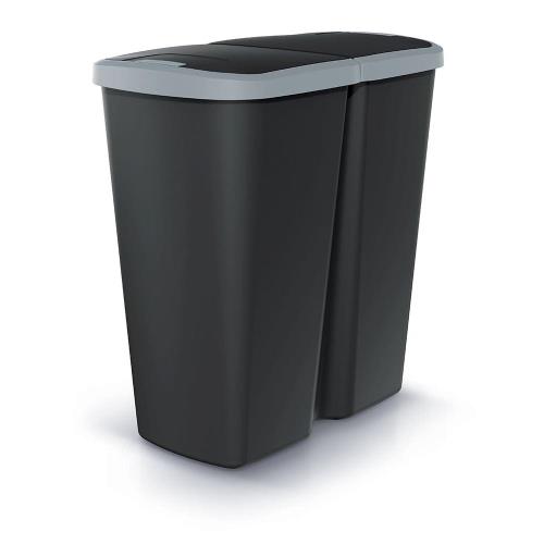 Odpadkový kôš Prosperplast COMPACTA Q DUO, 45 l čierny so svetlo šedým vekom