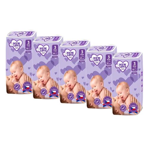 MEGAPACK Detské jednorazové plienky New Love Premium comfort 3 MIDI 4-9 kg 5x48 ks , 20C40674