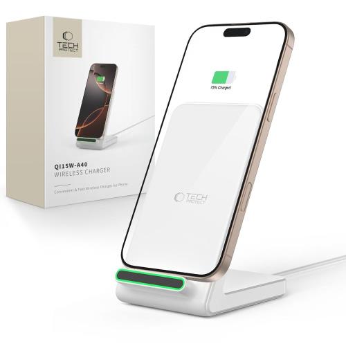 Tech-Protect A40 bezdrôtová nabíjačka 15W, biela