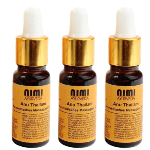 Nimi Ayurveda Anu Thailam ajurvédsky nosový olej pre očistné techniky nosa sada 3 x 10 ml.