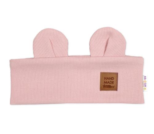 Čelenka Teddy s uškami pre deti Hand Made - pudrovo ružová, 1-3 rokov