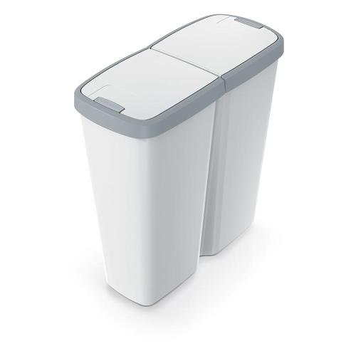 Odpadkový kôš Prosperplast COMPACTA Q DUO, 50 l popolavá so svetlo šedým vekom
