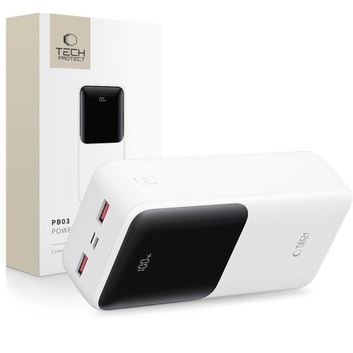 Tech-Protect PB03 Power Bank 30000mAh 2x USB / USB-C / Micro USB 22.5W, biely