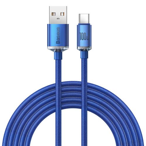 Baseus Crystal Shine kábel USB / USB-C 5A 100W 2m, modrý