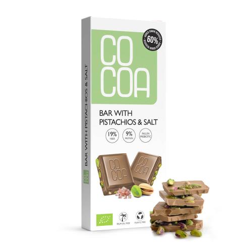 COCOA Čokoláda biela s pistáciami a soľou BIO 50g