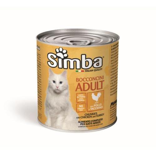 MONGE SIMBA Cat Chunks with chicken and turkey 720g konzerva pre dospelé mačky s kuracím a morčacím mäsom