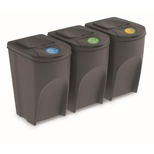Odpadkový kôš Prosperplast na triedený odpad 3 x 35 l šedý