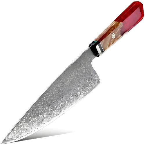 Damaškový kuchynský nôž Kurume-Chef/Červená/33,5cm H20018