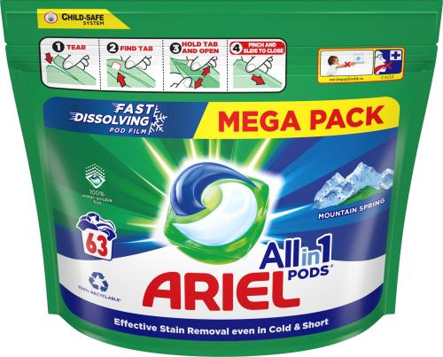 Ariel All-in-1 PODS Mountain Spring, Gélové Kapsuly Na Pranie, 66 Praní