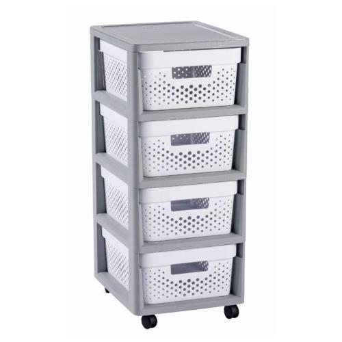 Regál Curver Infinity Dots 4x11L so šuplíkmi bielo-šedý