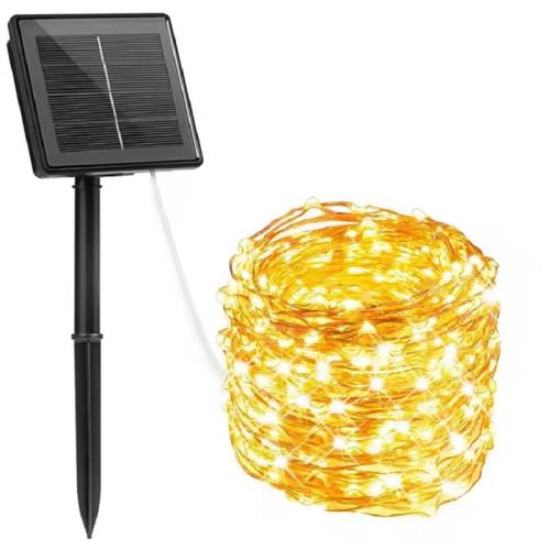 LED svetlá so solárnym panielom-20m (200 LED žiaroviek)-Teplá biela H36358