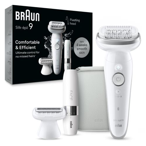 Braun Silk-épil 9, Epilátor pre Jednoduché Odstraňovanie Chĺpkov, 9-041, Biela/Strieborná