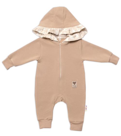 Teplákový overal s kapucňou a volánikom, New Bunny - cappuccino, veľ. 80