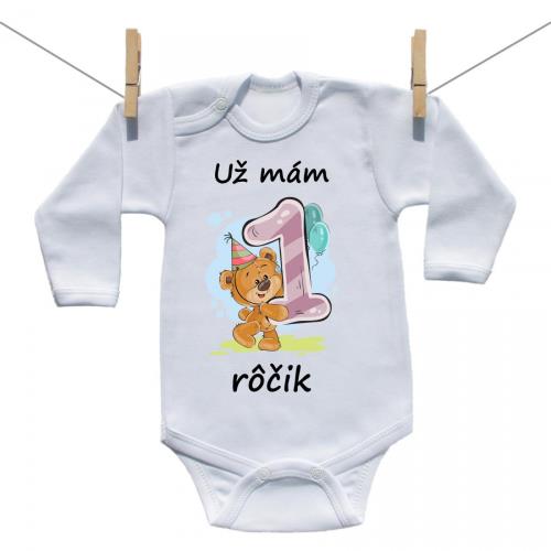 Boodyy Body s dlhým rukávom Už mám 1 rôčik Medvedík Dievča 80 (9-12 mesiacov)