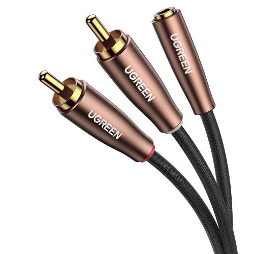 Ugreen AV198 audio kábel 3.5 mm jack / 2x RCA F/M 2m, hnedý