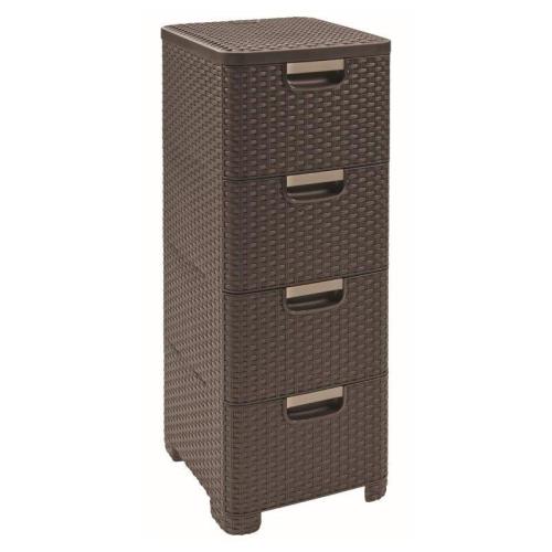 Regál Curver Style 4x14L so šuplíkmi tmavo hnedý