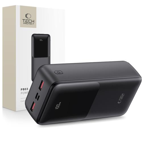 Tech-Protect PB03 Power Bank 30000mAh 2x USB / USB-C / Micro USB 22.5W, čierny