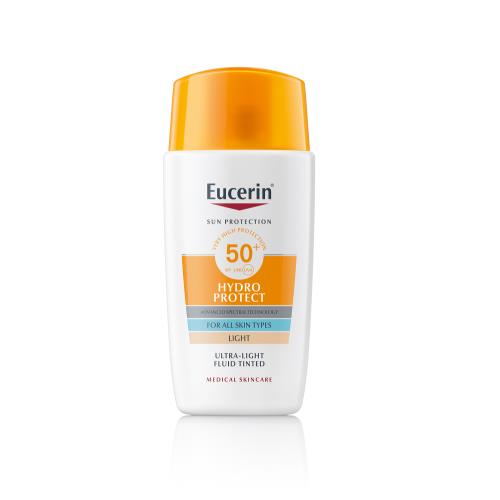 EUCERIN Ultra ľahký fluid na opaľovanie na tvár Hydro Protect SPF 50+, svetlý