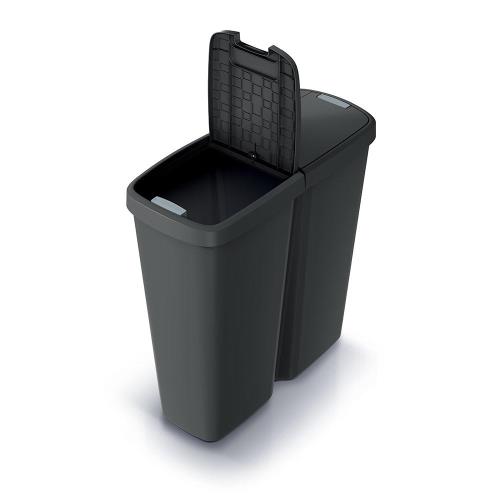Odpadkový kôš Prosperplast COMPACTA Q DUO, 50 l recyklovaná čierna s čiernym vekom