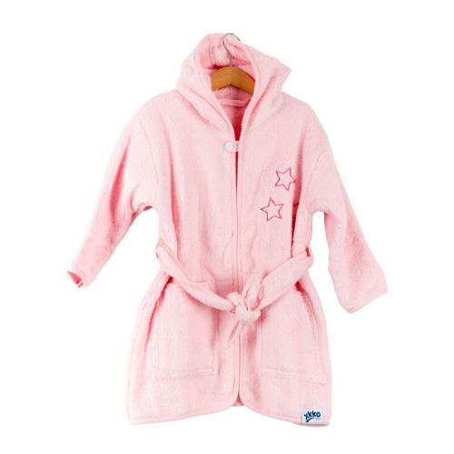 XKKO BIO Bavlnený župan Organic - Grey Stars, 12-24m, ružový